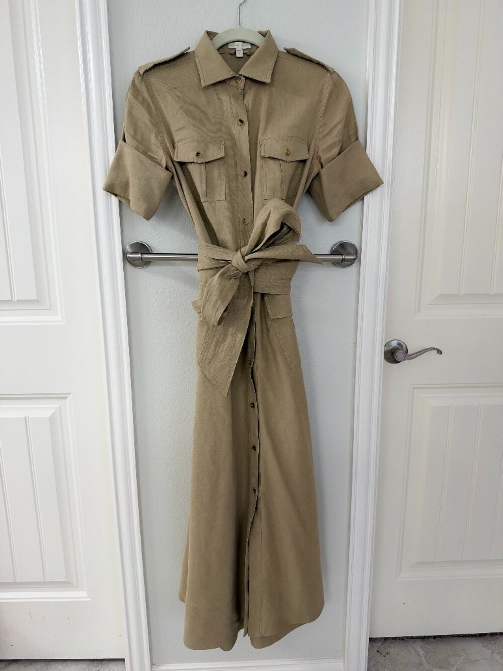 Ann Mashburn Safari Shirtwaist Dress in Khahki Stretch Cotolino